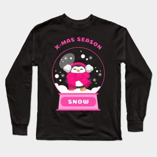 Xmas Season Snow Penguin (Pink) Long Sleeve T-Shirt